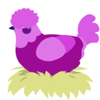 Breakfast, a plum and orchid chicken with a head pattern