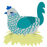 A silver and teal chicken with a lace pattern
