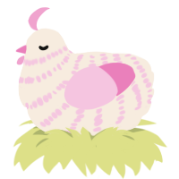 Peep, a cream and pink chicken with a bar pattern