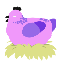 A lavender and blurple chicken with a neck-speckle pattern