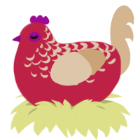 pig, a crimson and beige chicken with a half-lace pattern