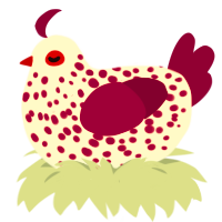 A cream and wine chicken with a speckle pattern