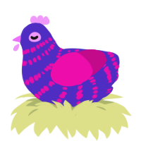 xp, a indigo and fuchsia chicken with a bar pattern