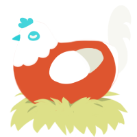 Portal 2, a vermilion and white chicken with a head pattern
