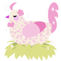 A cream and pink chicken with a speckle pattern