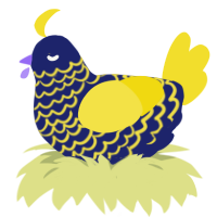 道連, a navy and yellow chicken with a lace pattern
