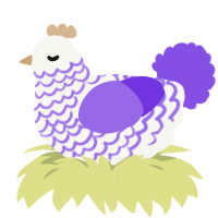 ourple, a white and blurple chicken with a lace pattern