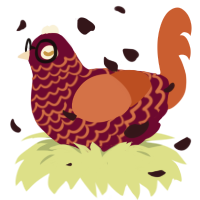 A maroon and vermilion chicken with a lace pattern