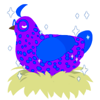 A violet and ultramarine chicken with a speckle pattern