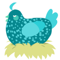 A teal and aqua chicken with a speckle pattern