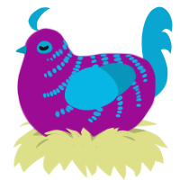 purpy scurvy, a plum and cerulean chicken with a half-bar pattern