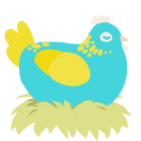 Bright, a aqua and yellow chicken with a neck-speckle pattern