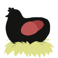 reverse black hole, a black and red chicken