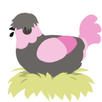 Pastel Goth Baby, a grey and pink chicken with a head pattern