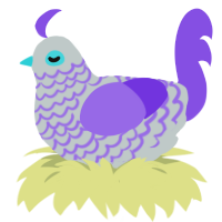 A silver and blurple chicken with a lace pattern