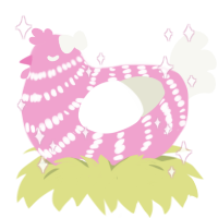 Rocks, a pink and white chicken with a bar pattern