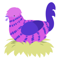 A orchid and indigo chicken with a bar pattern