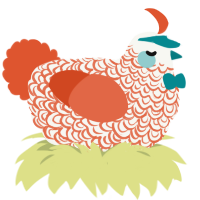 Seasick, a white and vermilion chicken with a double-lace pattern