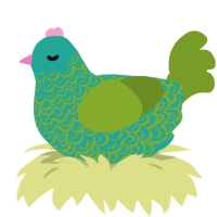 Cryptid, a turquoise and chartreuse chicken with a double-lace pattern