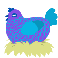 Fizzy, a blurple and cerulean chicken with a lace pattern