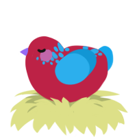 Blipple, a crimson and sky chicken with a neck-speckle pattern