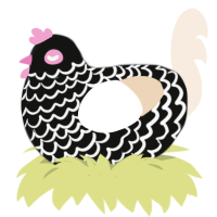 A black and cream chicken with a lace pattern