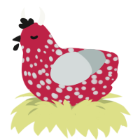Mooshroom, a crimson and silver chicken with a speckle pattern