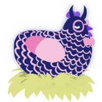 escaped test subject, a navy and pink chicken with a lace pattern