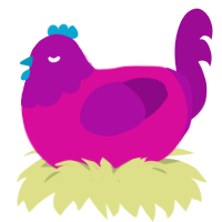 poprocks, a fuchsia and plum chicken with a head pattern