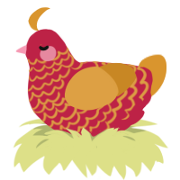 A crimson and orange chicken with a lace pattern