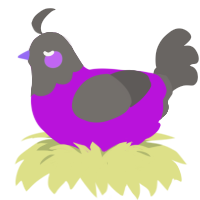 Glowshroom, a amethyst and grey chicken with a head pattern