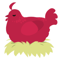 A crimson chicken with a neck-speckle pattern