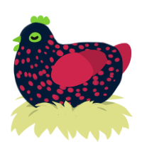 Eeper, a tumblr and crimson chicken with a speckle pattern