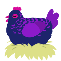 A navy and violet chicken with a half-lace pattern