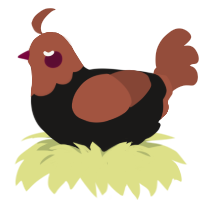 A sable and russet chicken with a head pattern