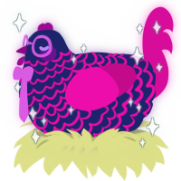 A navy and fuchsia chicken with a lace pattern