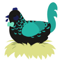 A sable and turquoise chicken with a half-lace pattern