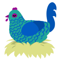A turquoise and ultramarine chicken with a lace pattern