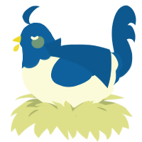 Kaito, a white and ultramarine chicken with a head pattern