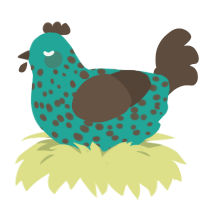 Mint Chip, a turquoise and bark chicken with a speckle pattern