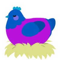 A amethyst and ultramarine chicken with a head pattern