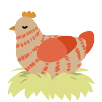 A beige and vermilion chicken with a bar pattern
