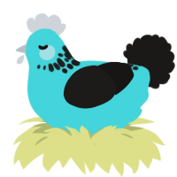 A aqua and sable chicken with a neck-speckle pattern