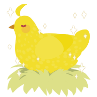 squeaky, a yellow chicken with a speckle pattern