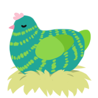 A turquoise and grass chicken with a bar pattern