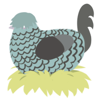 turquoise, a vermilion and beige chicken with a lace pattern