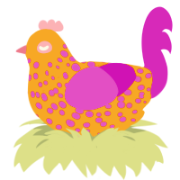 A ochre and orchid chicken with a speckle pattern