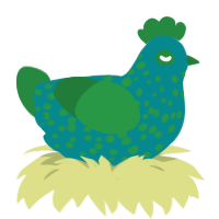 Minty, a teal and viridian chicken with a speckle pattern