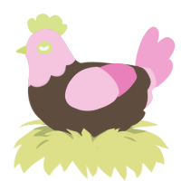 Cherry, a bark and pink chicken with a head pattern