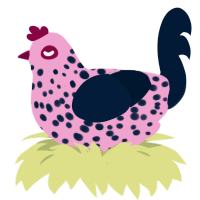 A pink and tumblr chicken with a speckle pattern